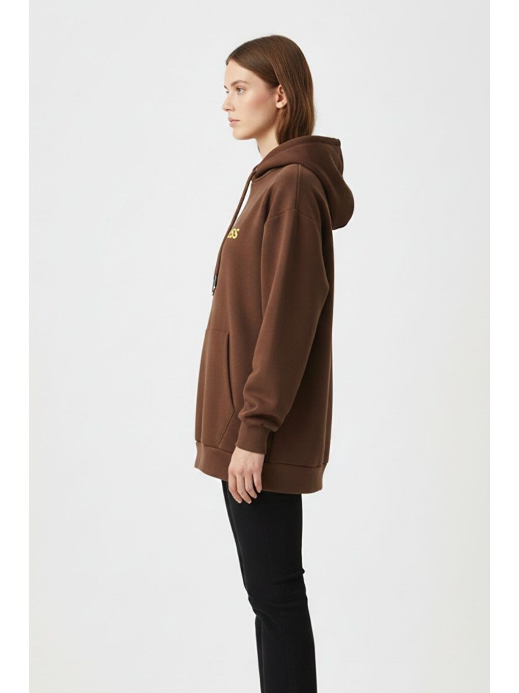 Yumuşak Dokulu Kapüşonlu Kahverengi Sweatshirt-1