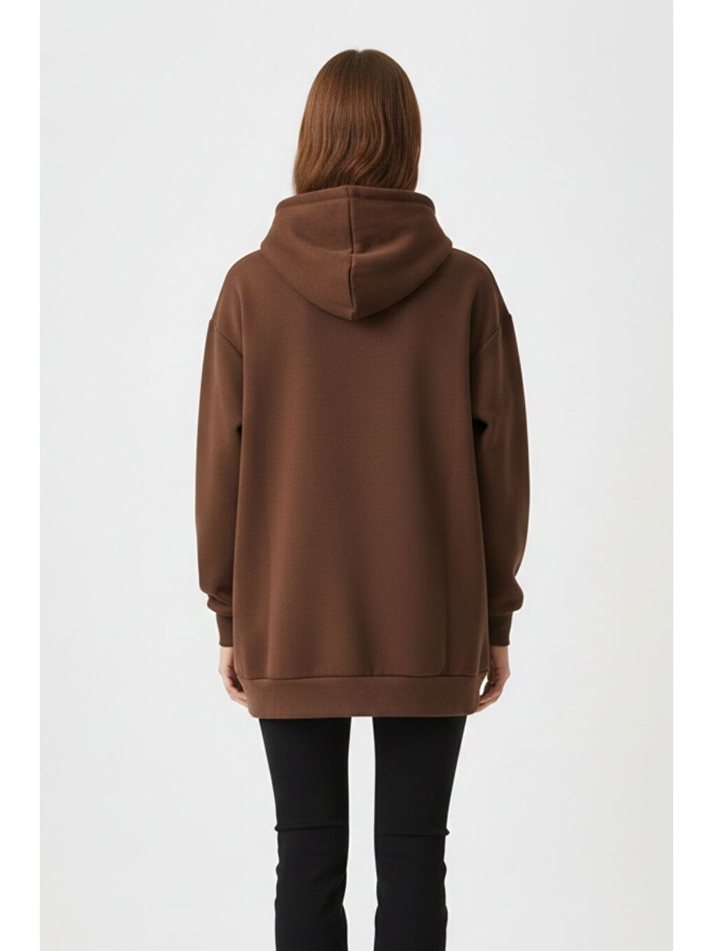 Yumuşak Dokulu Kapüşonlu Kahverengi Sweatshirt-2