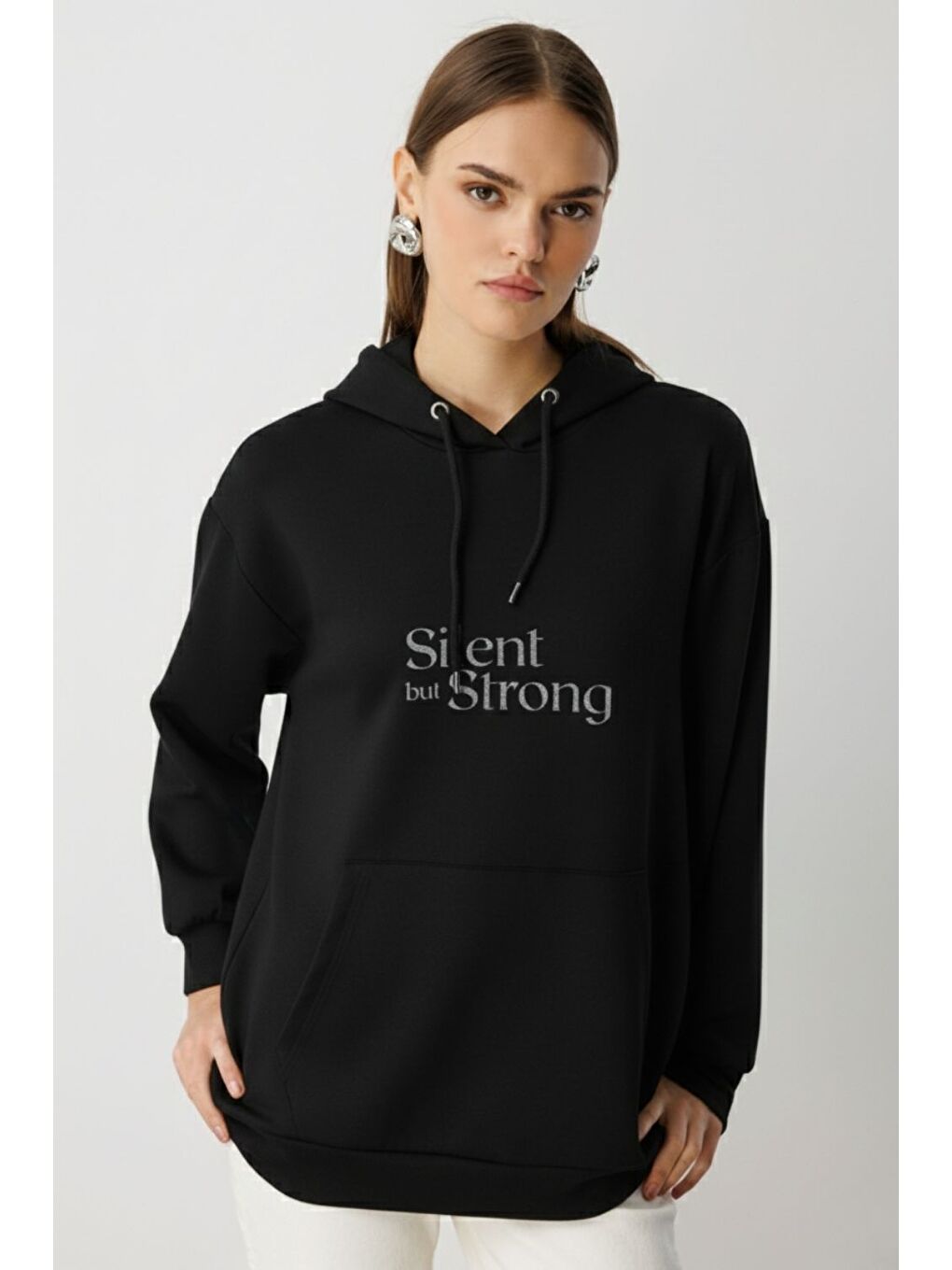 Yumuşak Dokulu Kapüşonlu Siyah Sweatshirt