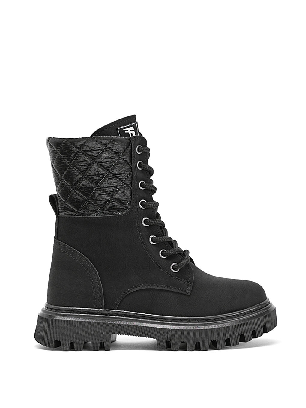 Kız Çocuk Siyah Termo Taban Kapitone Detaylı Bağcıklı ve Fermuarlı Uzun Bot