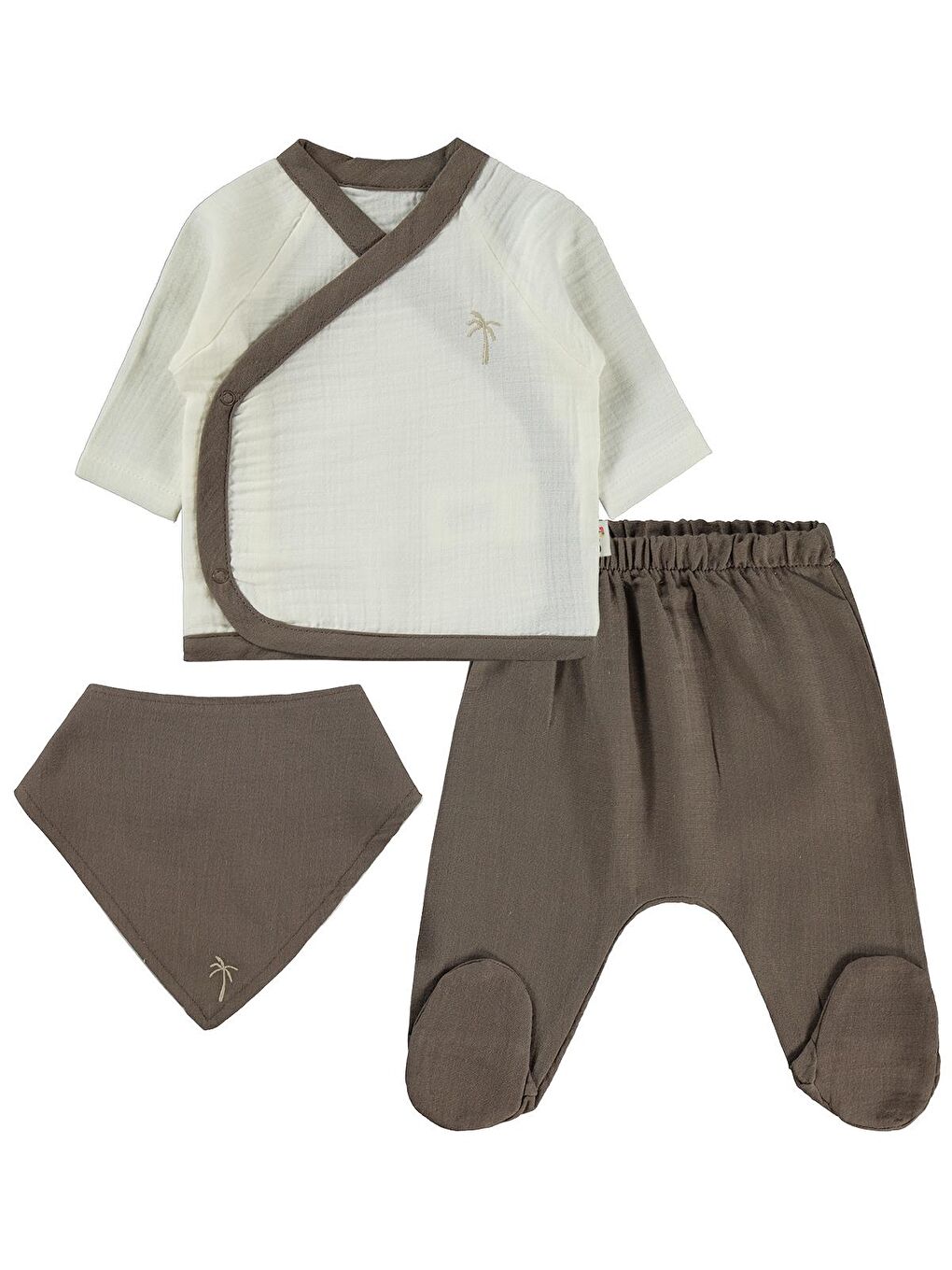 Baby Palmiye Nakışlı Zıbın Takımları - Ekru 0-1 Ay
