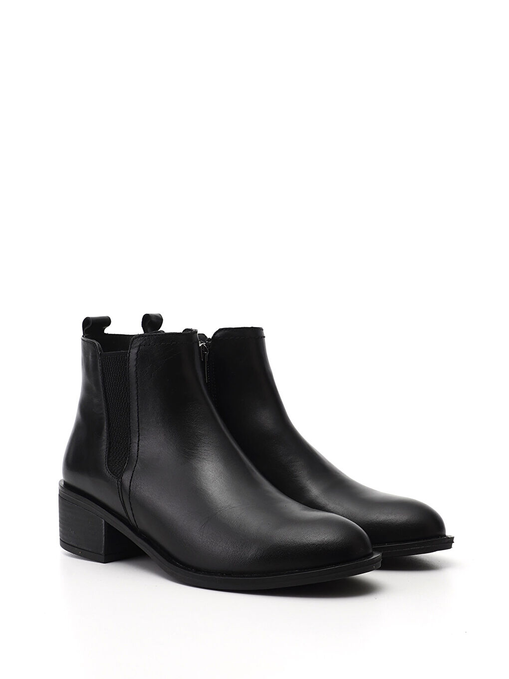 Siyah Kadın SİYAH Fermuarlı Kalın Topuklu Hakiki Deri Bot-1