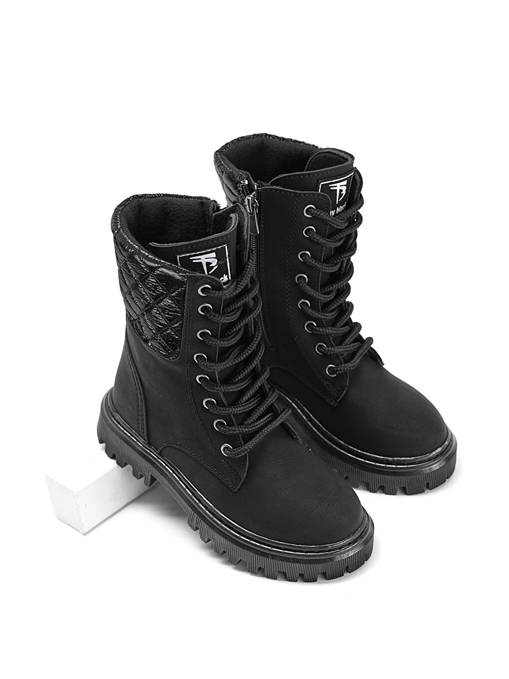 Kız Çocuk Siyah Termo Taban Kapitone Detaylı Bağcıklı ve Fermuarlı Uzun Bot-2