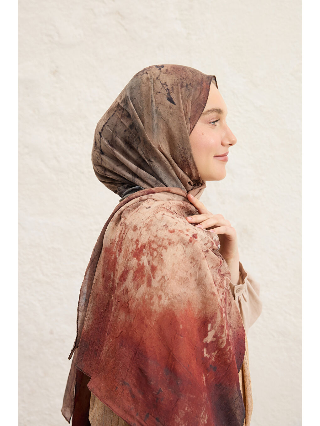 Kahverengi Vela Desenli Pamuk Şal Camel-5