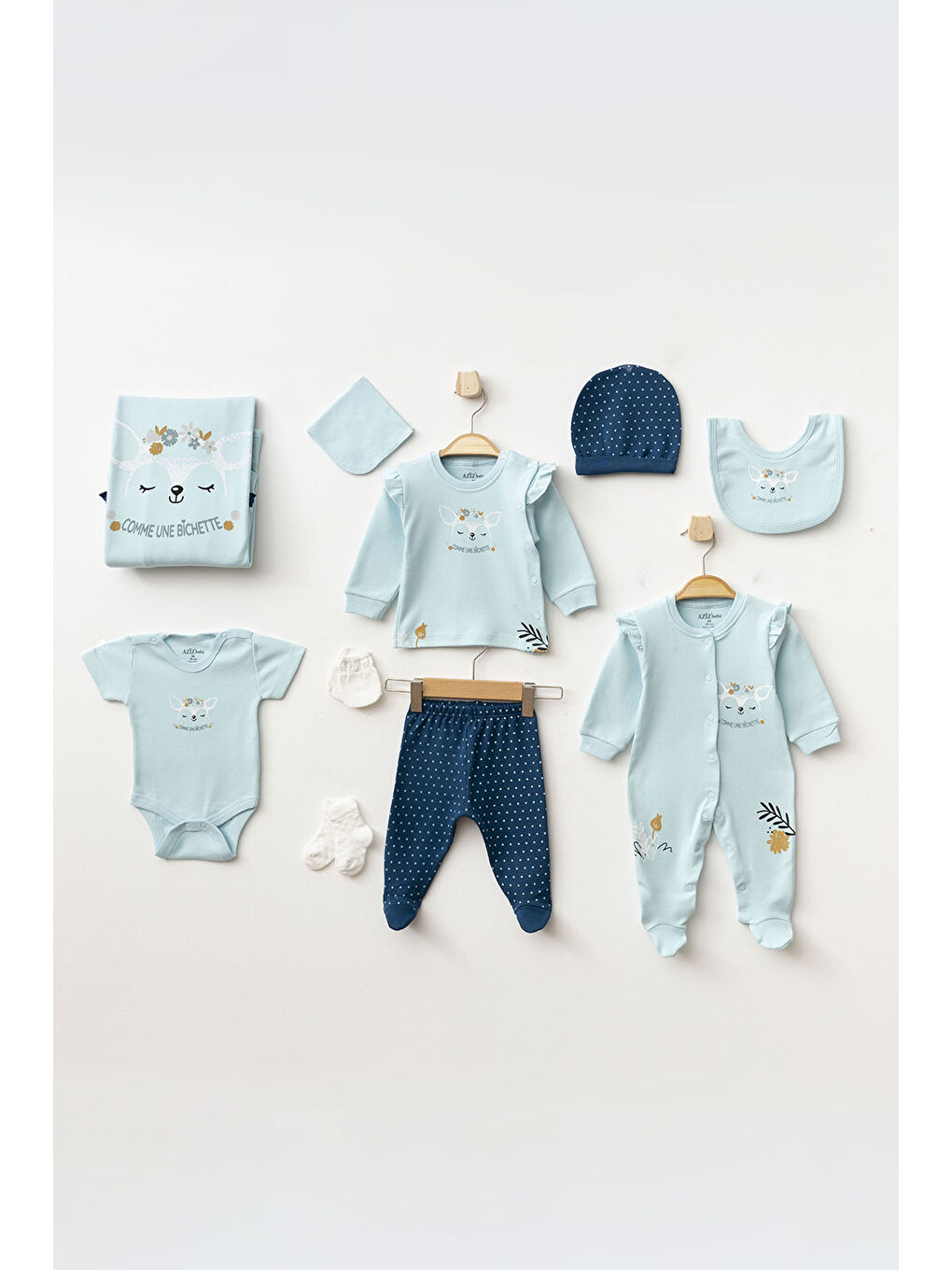 Yeşil Kız Bebek Animal Desenli % 100 Pamuk 10' Lu Hastane Çıkış Seti 0 Ay - 3 Ay