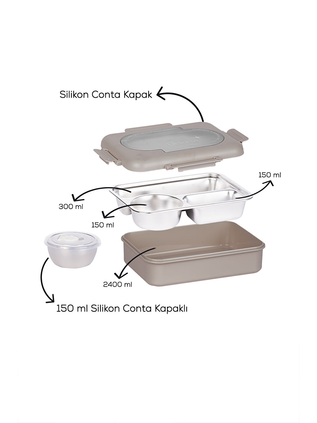 Kahverengi 3011-1 Çelik 3 Bölmeli Vakumlu Yemek Termosu-4