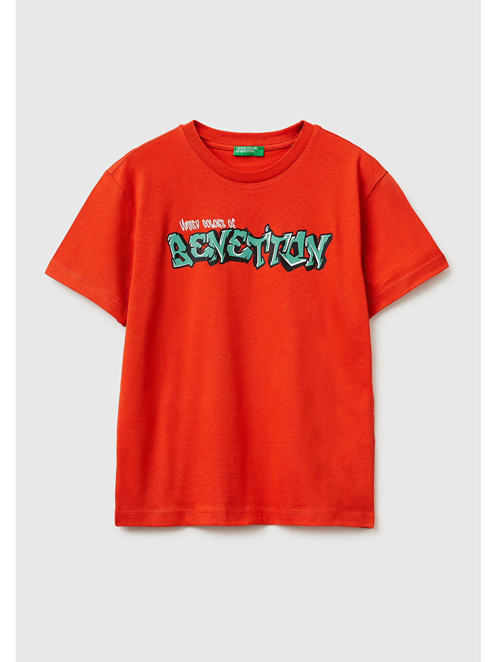 Erkek Çocuk Kırmızı Önü Logo Baskılı Bisiklet Yaka T-Shirt