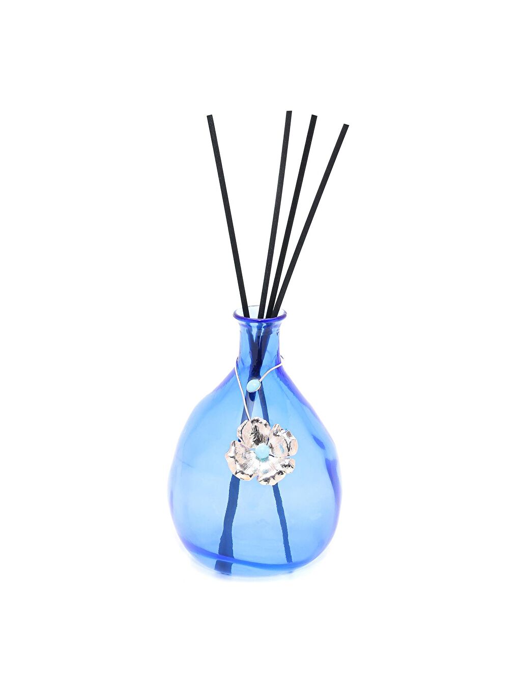 Gümüş Kapmala Broşlu Mavi Cam Şişe Vanilya Sandal Oda Kokusu