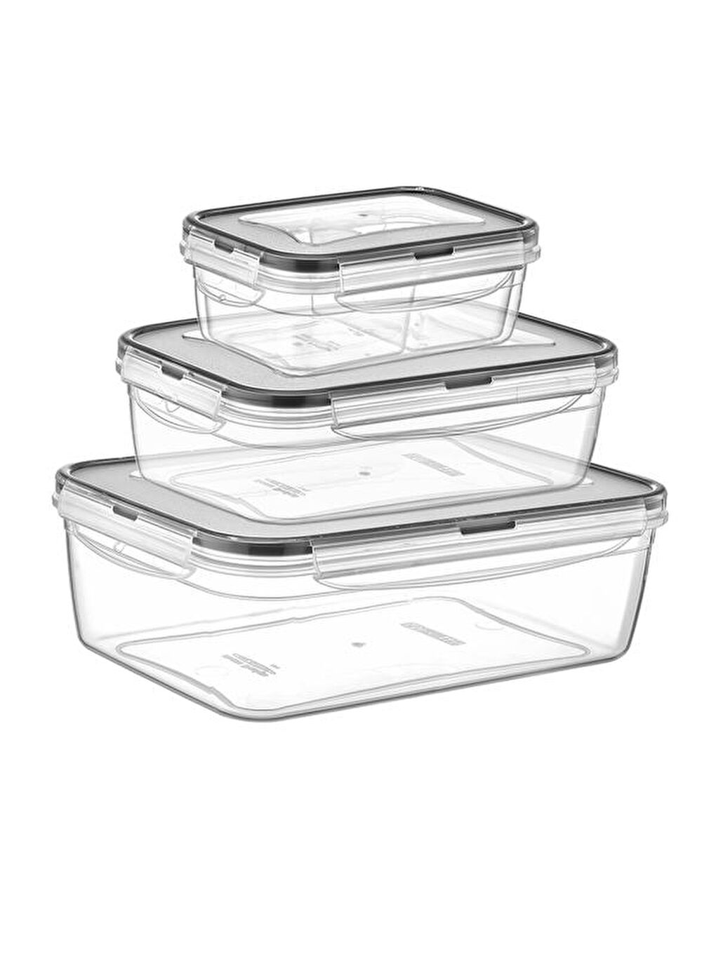 Renksiz Fresh Box Dikdörtgen 3'lü Saklama Kabı - 400 ml + 800 ml + 1,4 lt-1