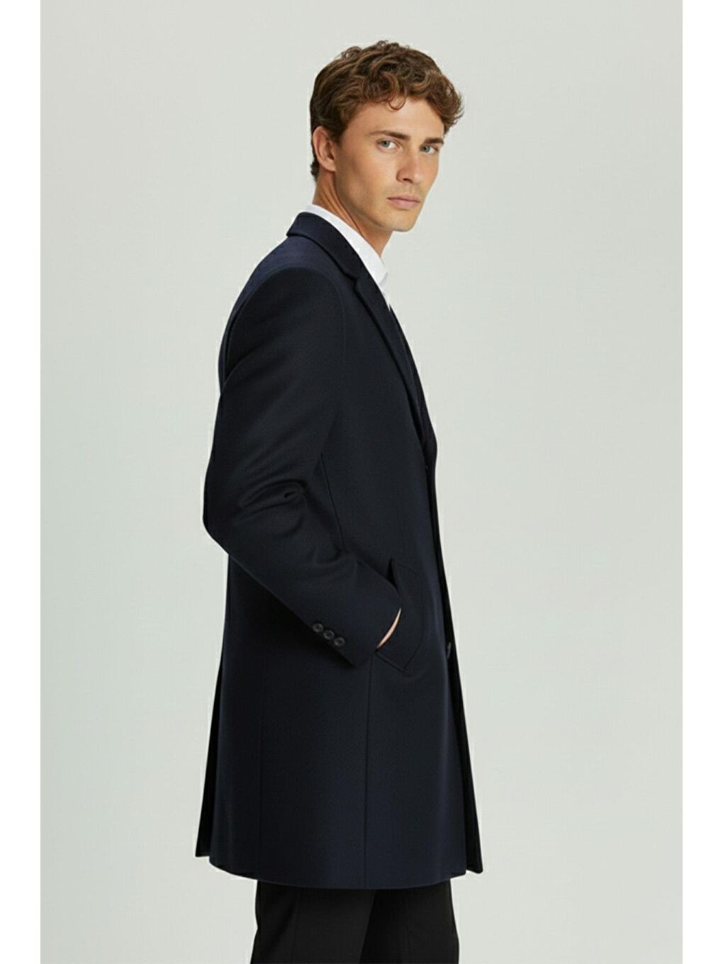 Giotelli Lacivert Regular Fit Yün Karışımlı Ceket Yaka Orta Boy Erkek Palto-1