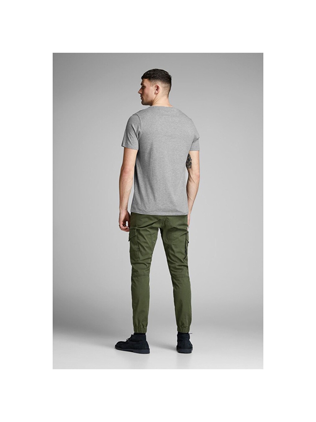 Corp Logo Crew Neck Erkek Gri Yuvarlak Yaka Spor Tişört-2