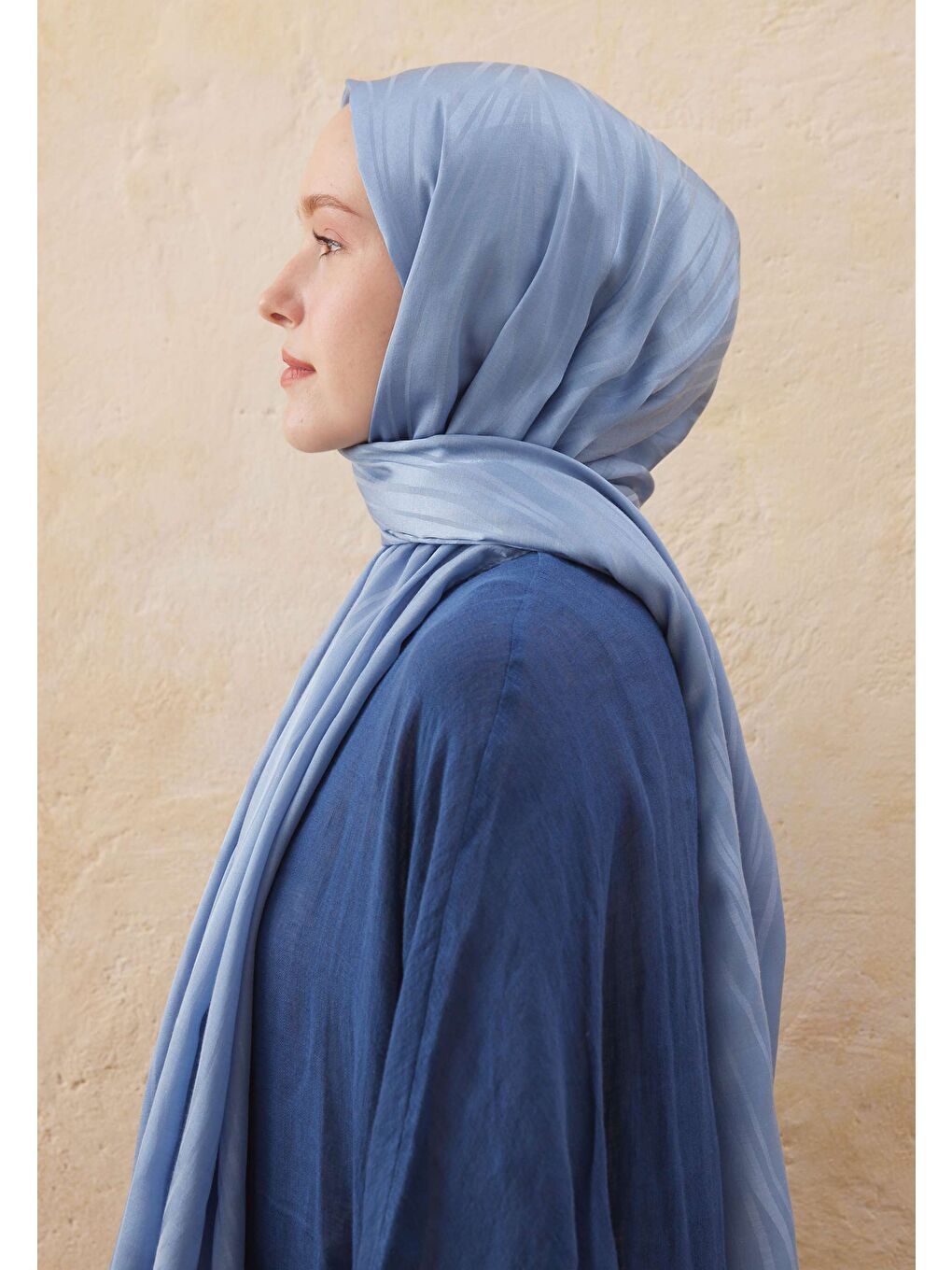 Wave Jakarlı Şal Gök Mavi-3