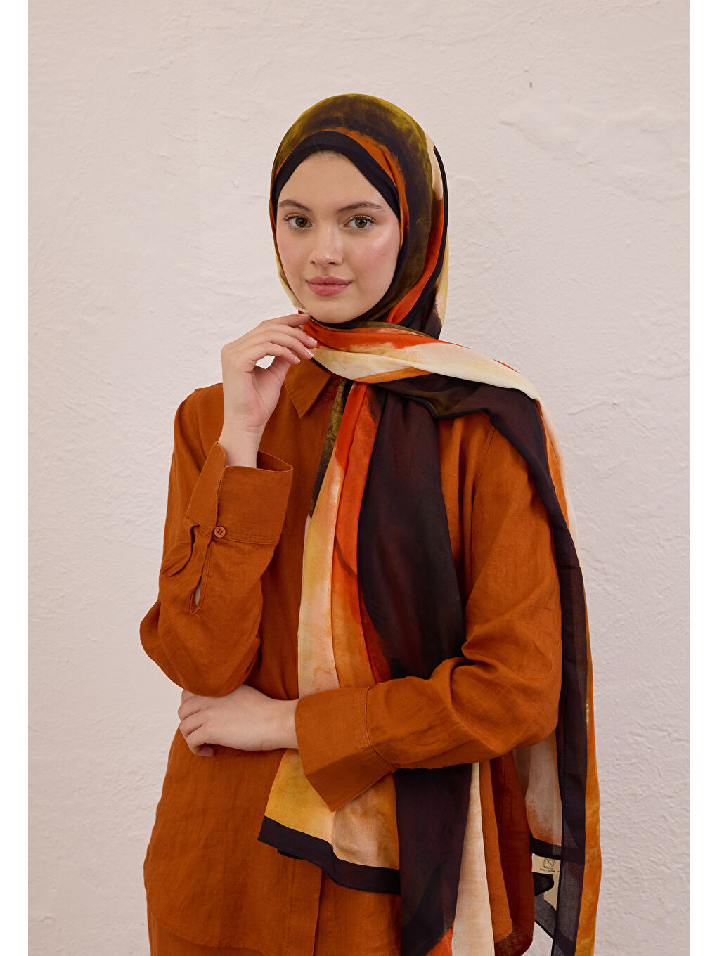 Sarı Color Waves Desen Rami Şal Sahra-1