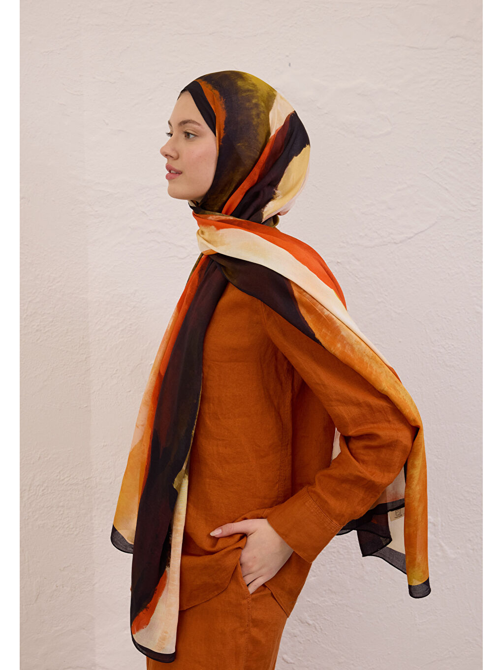 Sarı Color Waves Desen Rami Şal Sahra-2