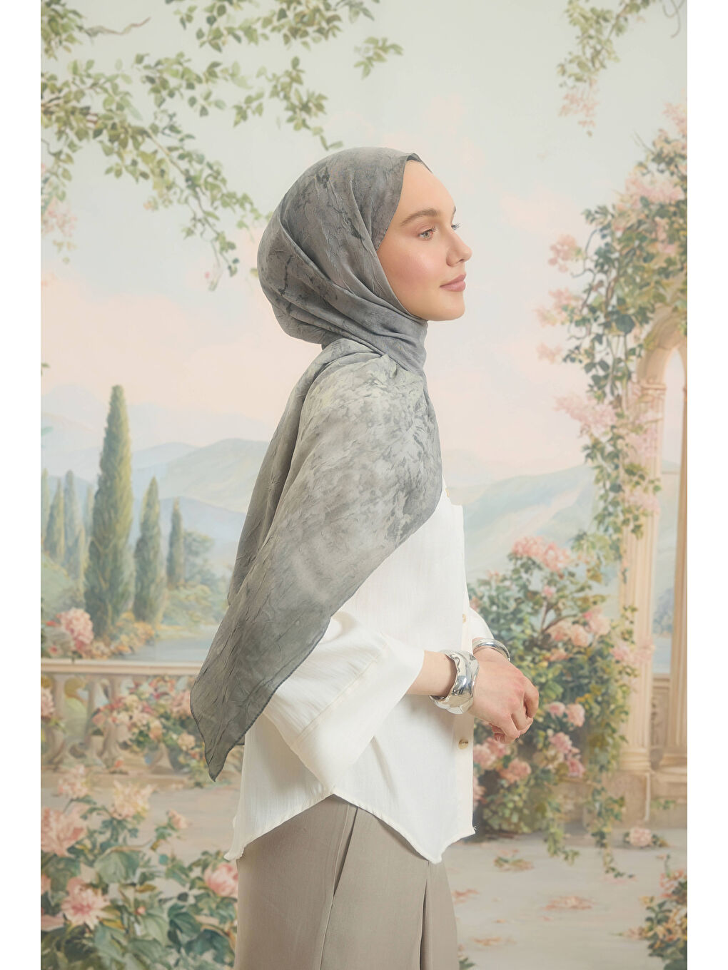 Vela Desenli Pamuk Şal Soft Yeşil-1