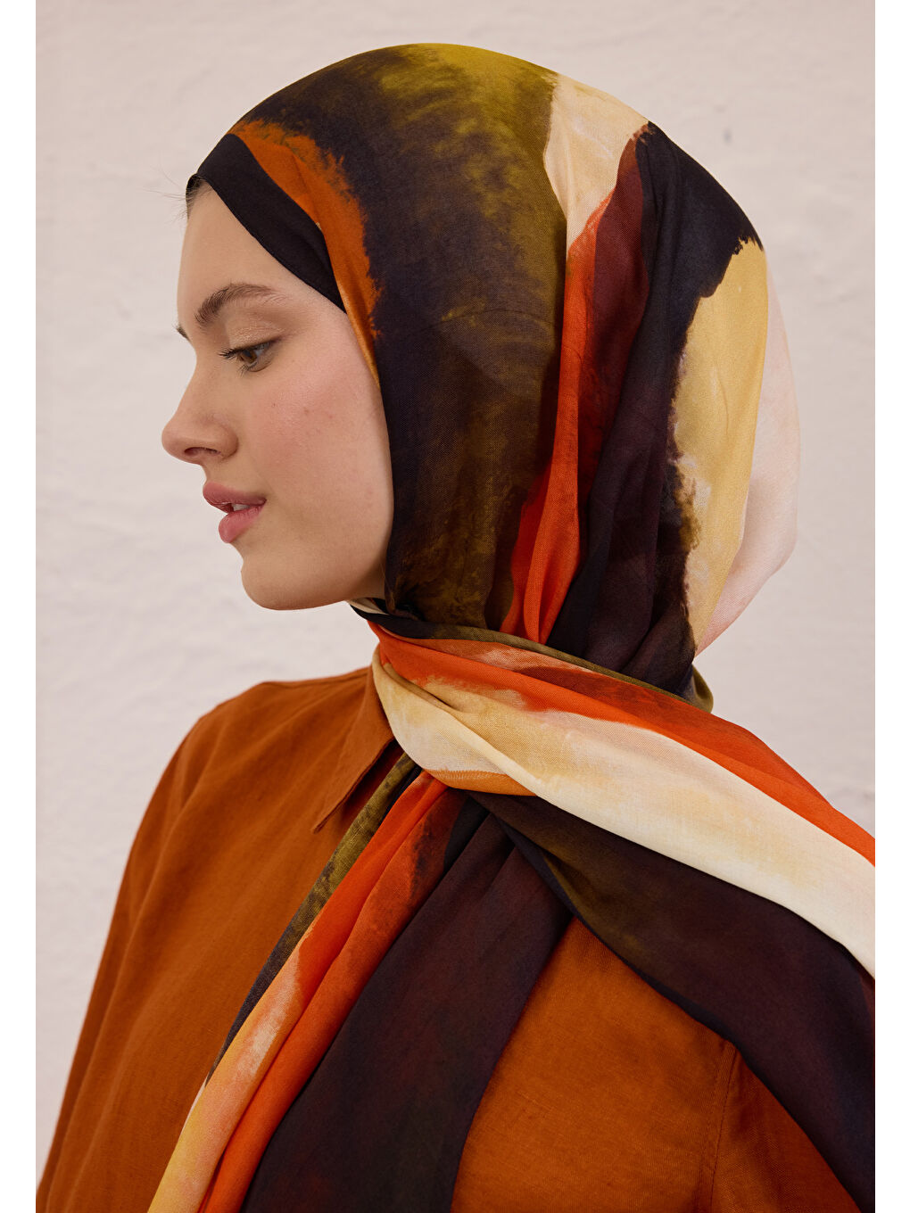 Sarı Color Waves Desen Rami Şal Sahra-3