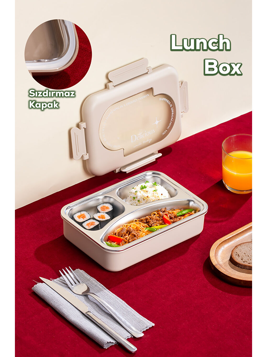 Kahverengi 3110 Çelik 3 Bölmeli Vakumlu Yemek Termosu