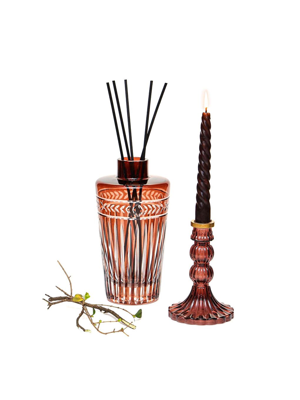 Kahverengi Kristal Kesme Cam Şişe Dark Amber Oda Kokusu (23 cm)-1