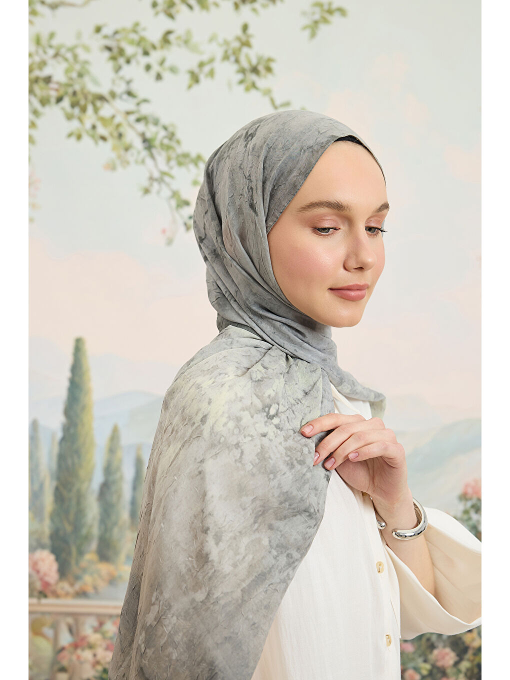 Vela Desenli Pamuk Şal Soft Yeşil-2