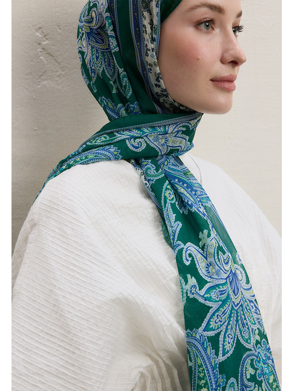 Luna Desen İpek Krep Şal Koyu Yeşil-1