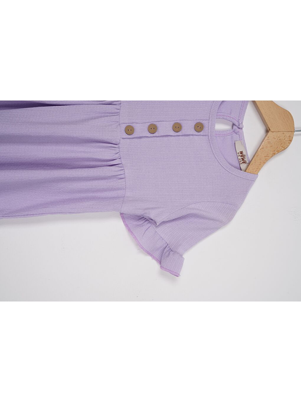 Bisiklet Yaka Kısa Kol Fırfırlı Düğmeli Lila Renk Kız Çocuk Elbise-1