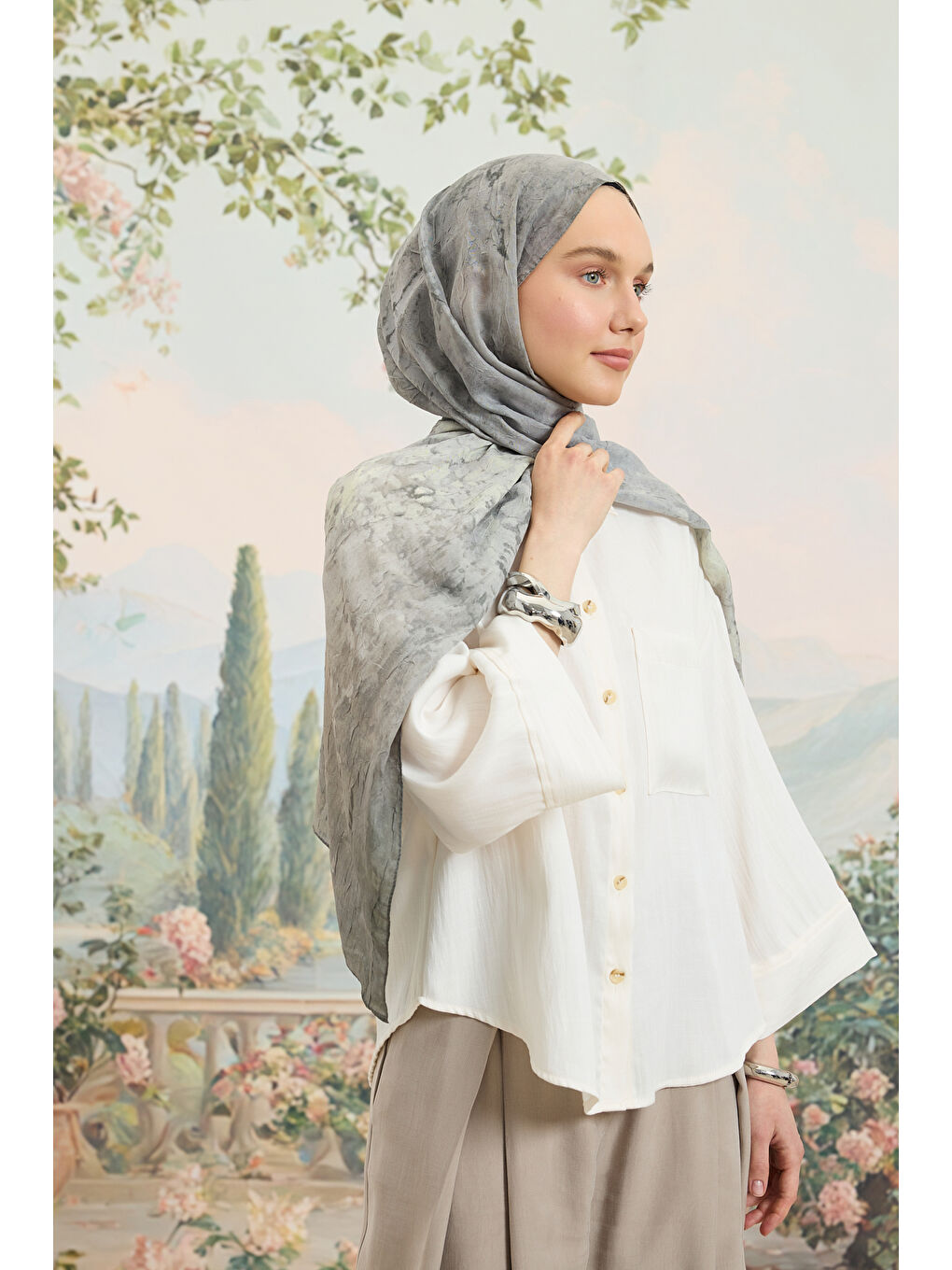 Vela Desenli Pamuk Şal Soft Yeşil-3