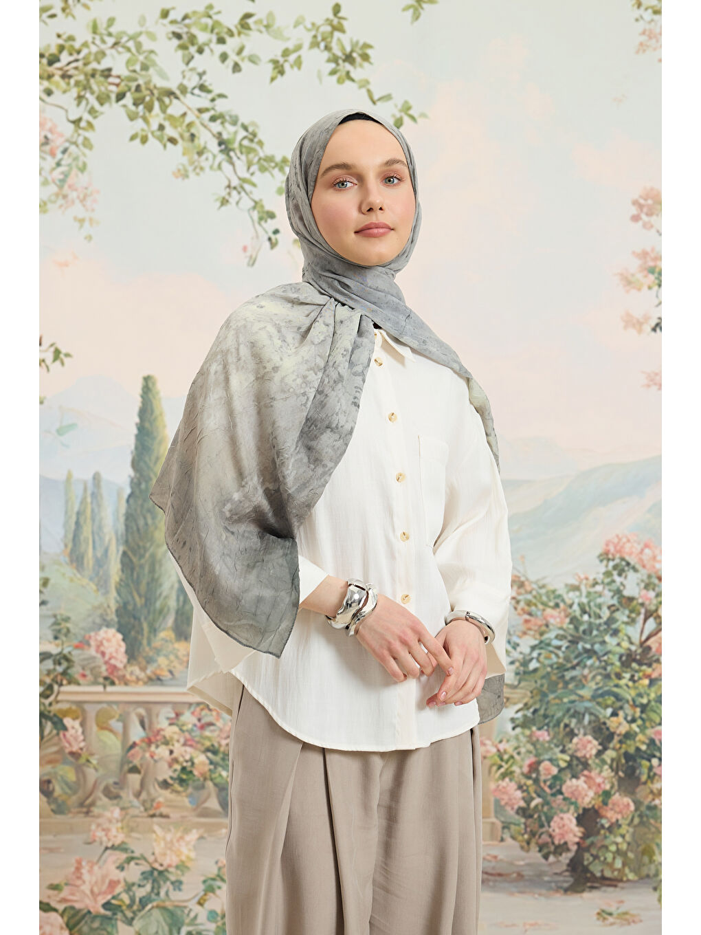 Vela Desenli Pamuk Şal Soft Yeşil-4