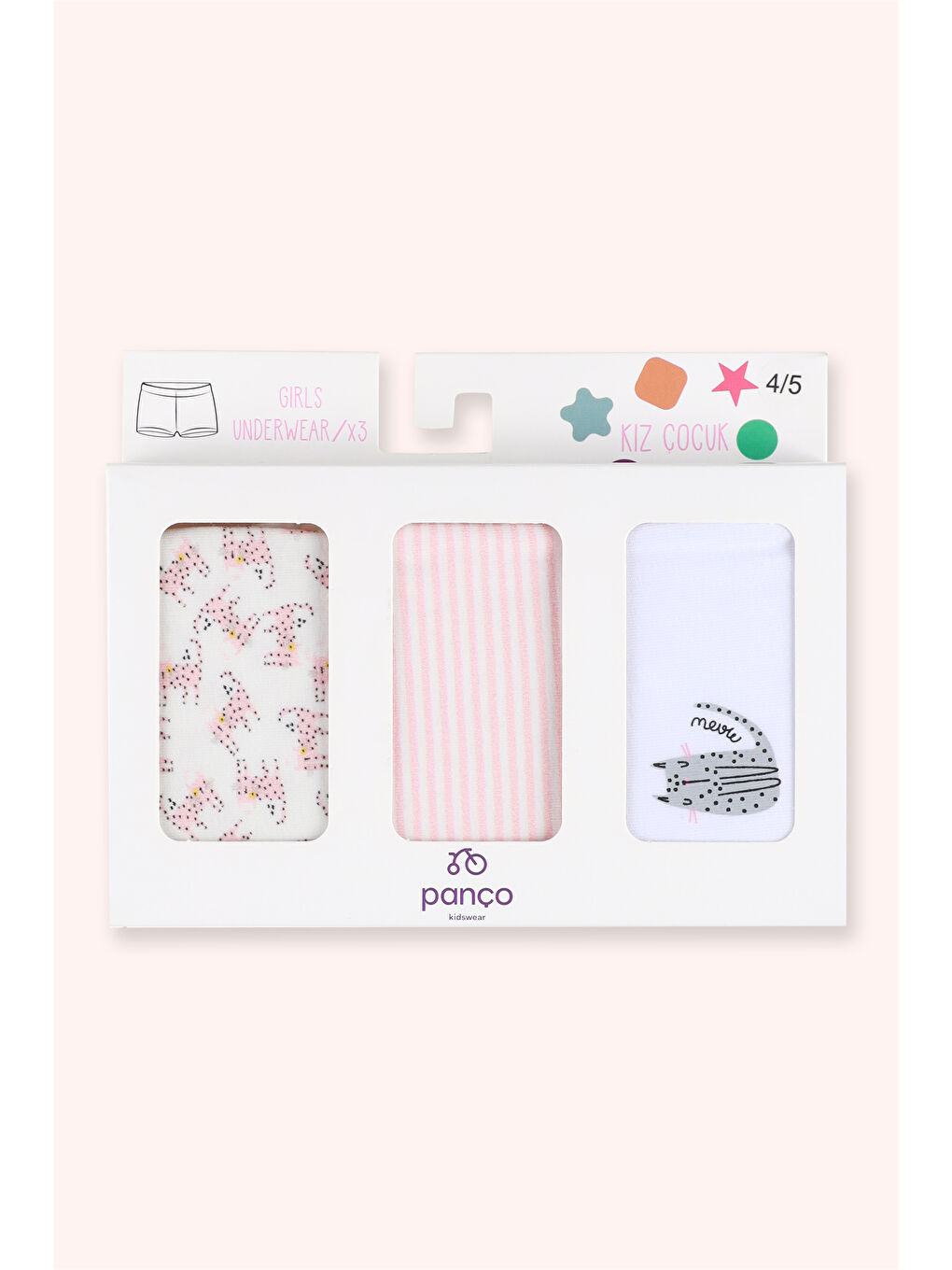 Kız Çocuk Kedi Desenli Pembe 3'lü Boxer Seti-1