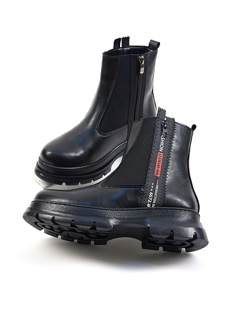 Kadın Siyah Cilt Kalın Termo Taban Çift Fermuarlı Lastikli Bot-1