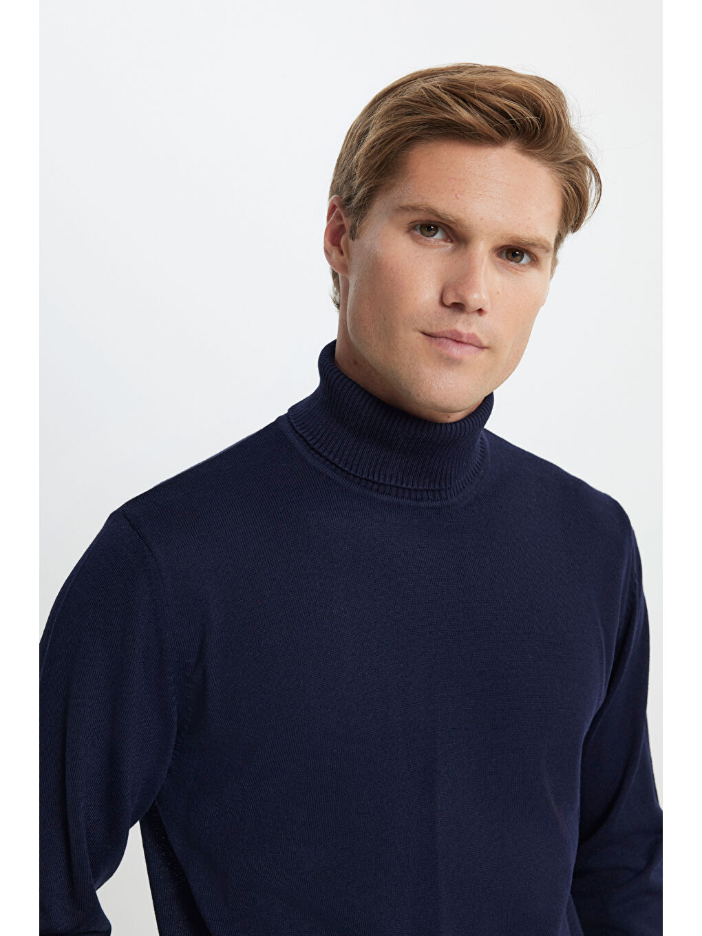 Erkek Lacivert Standart Fit Normal Kesim Tam Balıkçı Yaka Triko Kazak-3