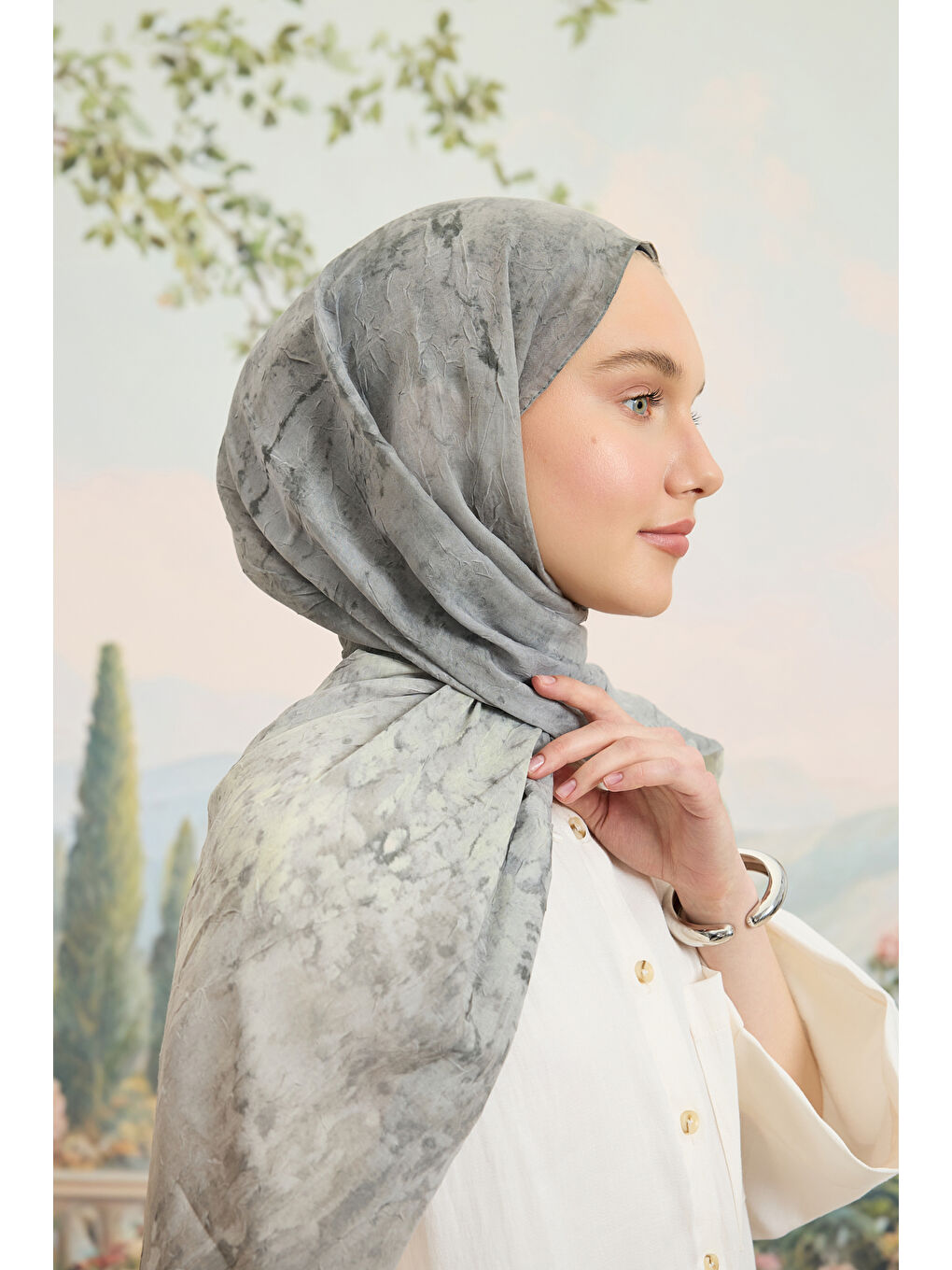 Vela Desenli Pamuk Şal Soft Yeşil-5