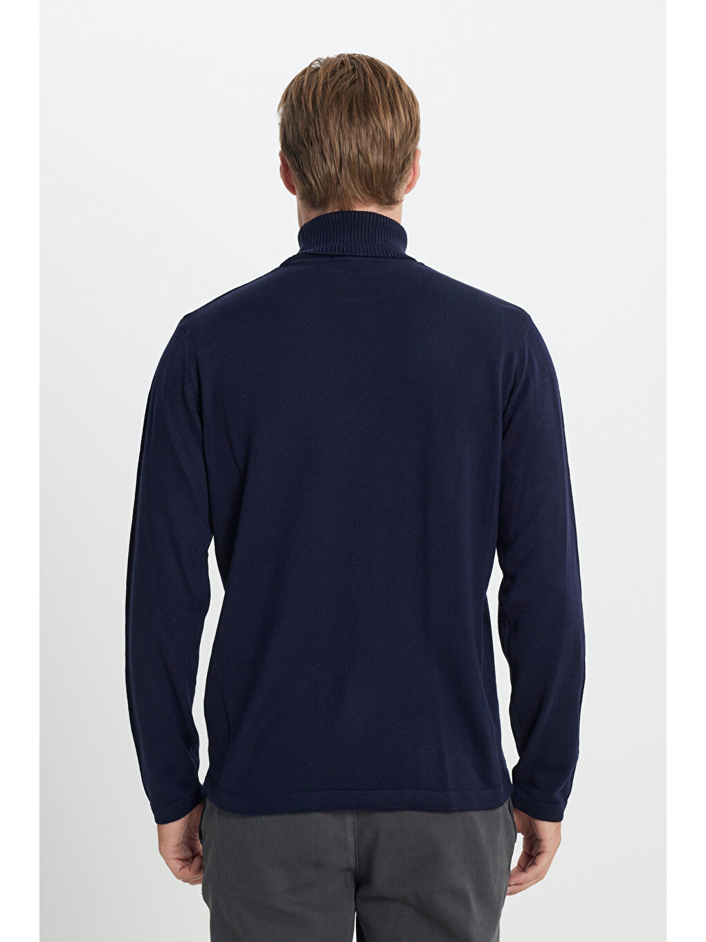 Erkek Lacivert Standart Fit Normal Kesim Tam Balıkçı Yaka Triko Kazak-4