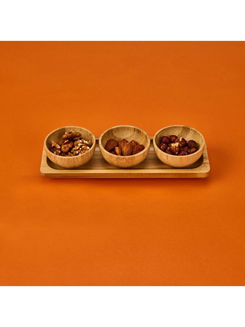 3'lü Bambu Çerezlik Seti - Kahverengi