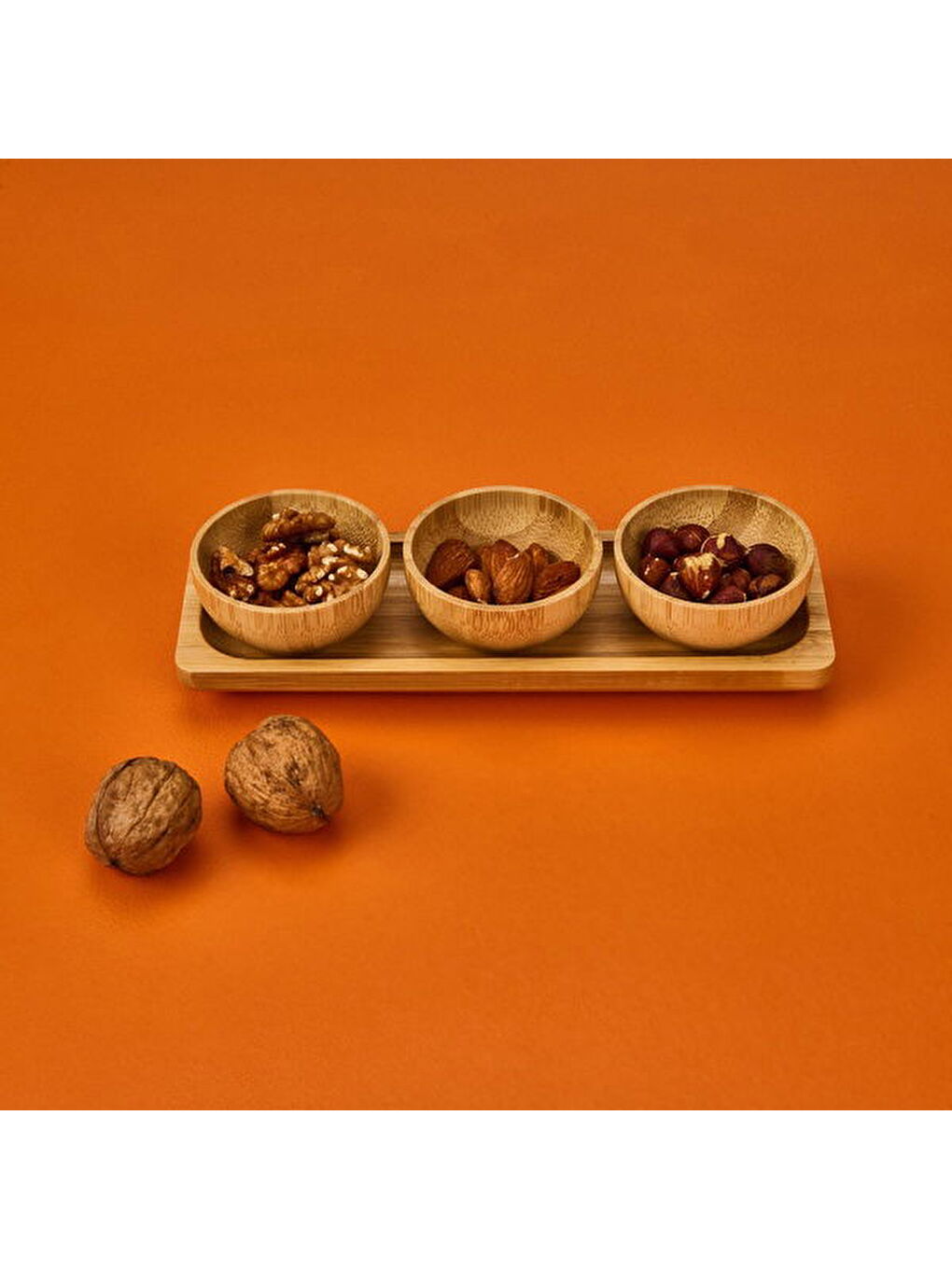 3'lü Bambu Çerezlik Seti - Kahverengi-1
