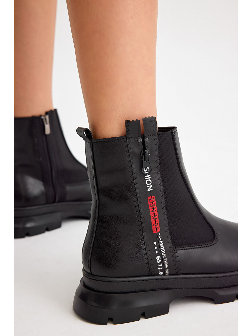 Kadın Siyah Cilt Kalın Termo Taban Çift Fermuarlı Lastikli Bot-2