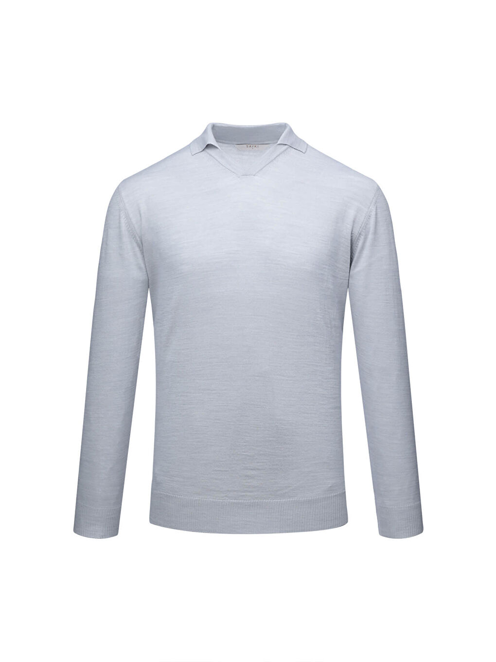 Gri Regular Fit Polo Yaka Yünlü Kazak