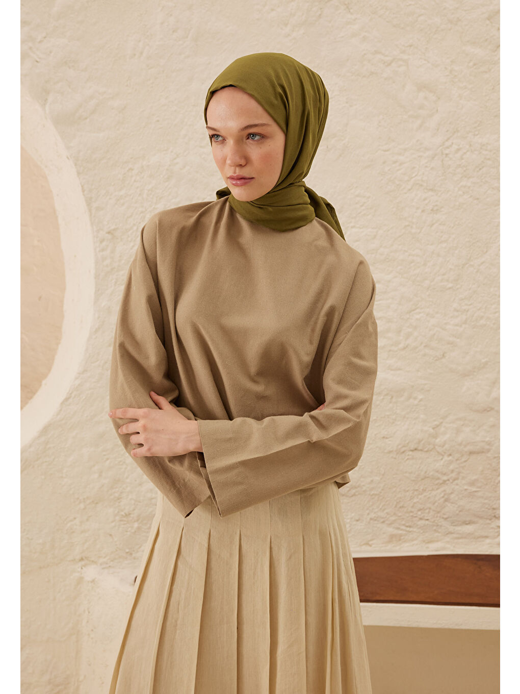 İnce Pamuk Vual Şal Yosun Yeşili-1