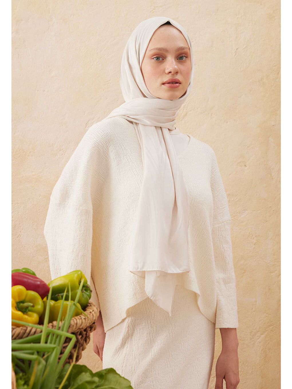 Wave Jakarlı Şal Bej-1