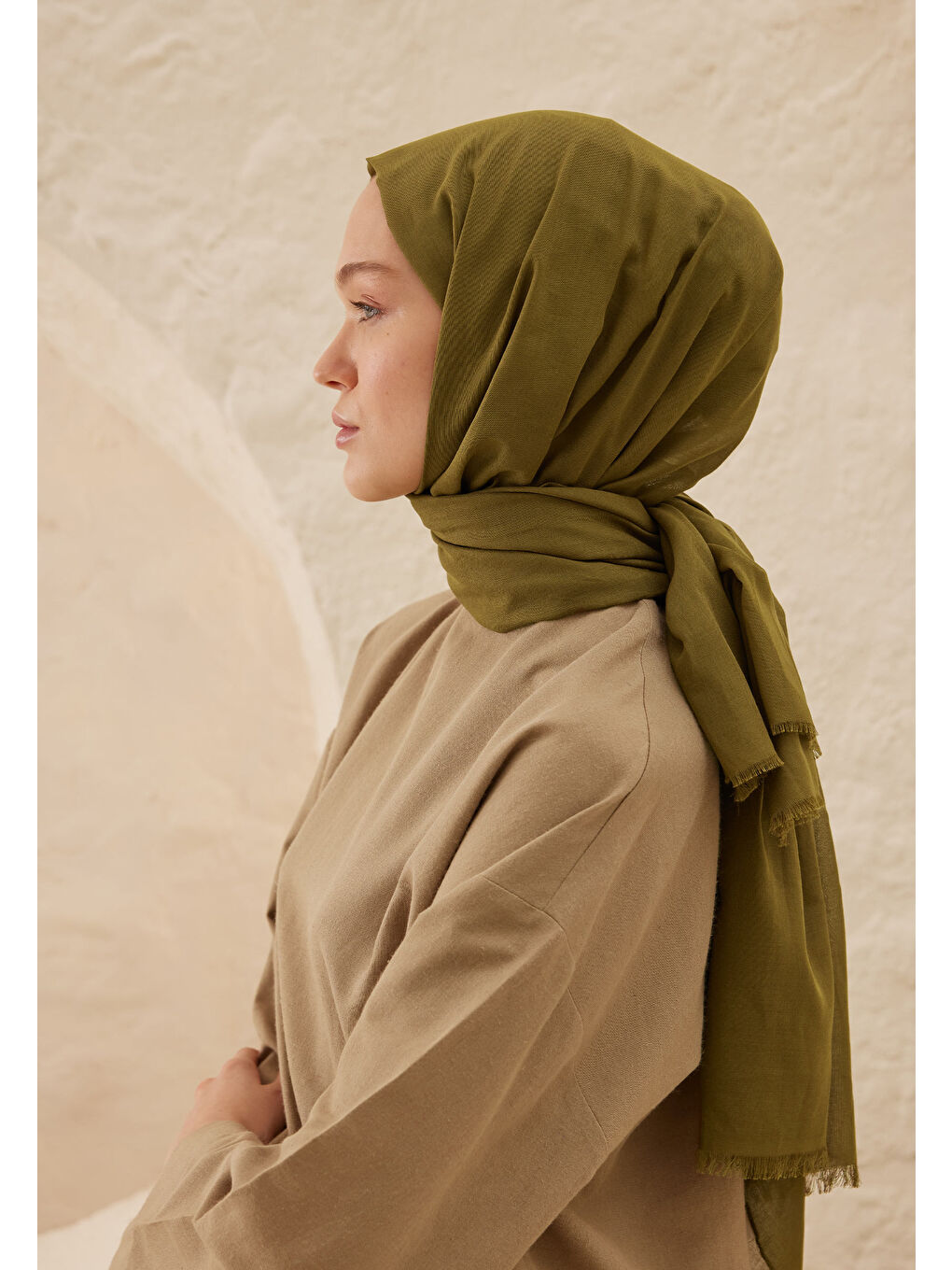 İnce Pamuk Vual Şal Yosun Yeşili-3