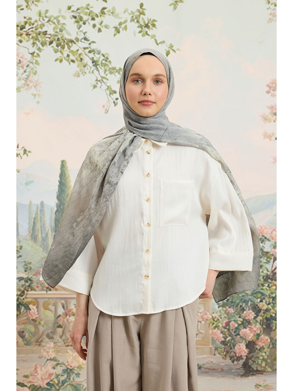 Vela Desenli Pamuk Şal Soft Yeşil-6