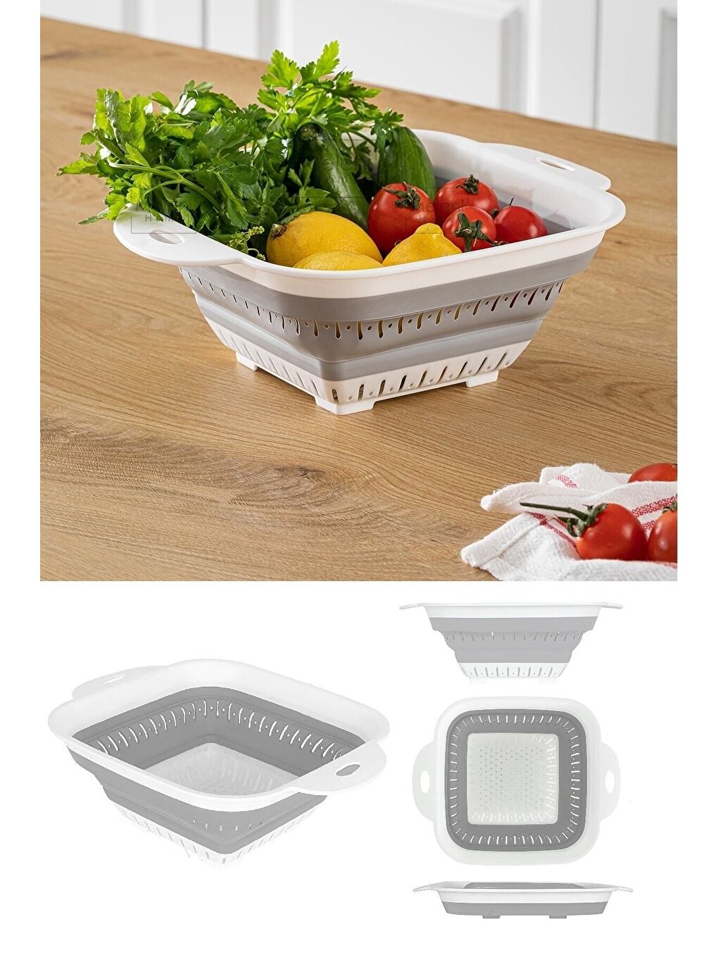 Gri Katlanır Kare Akordiyon Süzgeç Katlanabilir Süzgeç