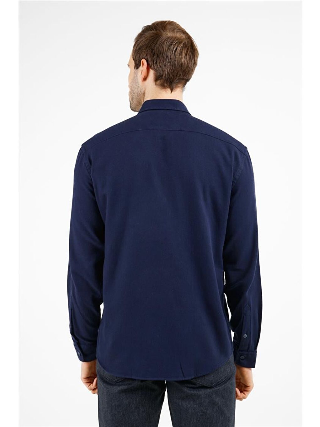 Lacivert Düğmeli Yaka Uzun Kol Cepli Slim Fit %100 Pamuk Gömlek 1004255213-2