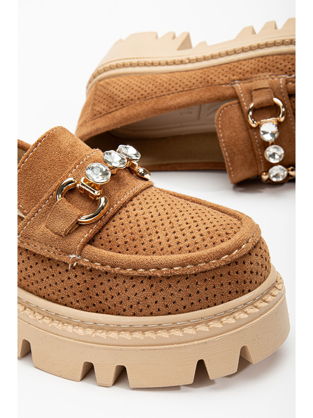 Kahverengi Kadın Taba Süet Rahat Kalıp Yüksek Poli Taban Önü Tokalı Loafer-2