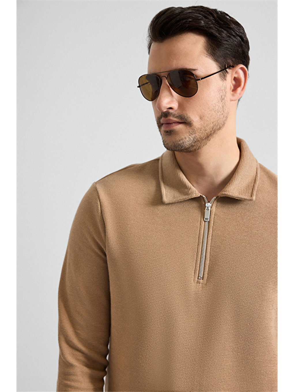 Kahverengi Kiremit Regular Düz Yarım Balıkçı Yaka Sweatshirt-2