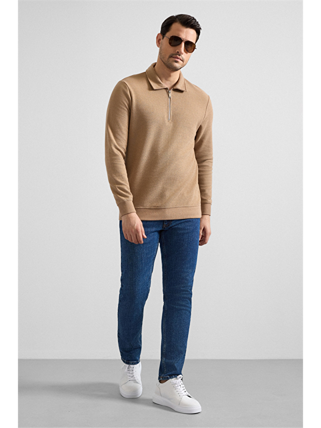 Kahverengi Kiremit Regular Düz Yarım Balıkçı Yaka Sweatshirt-3