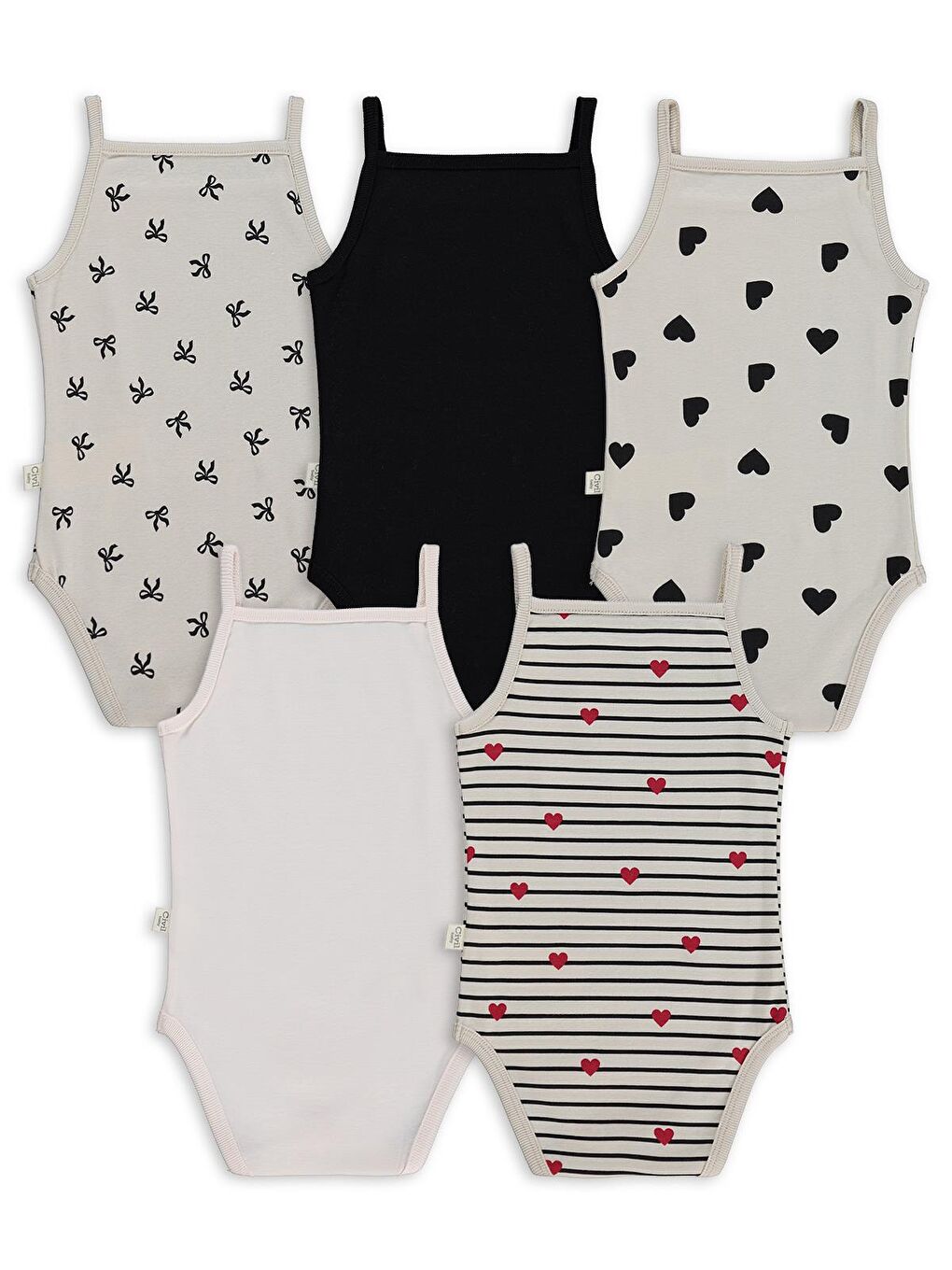 Baby Fiyonk Empirmeli İp Askılı 5 Li 1-36 Ay Çıtçıtlı Badi - Bej 12-18 Ay-1