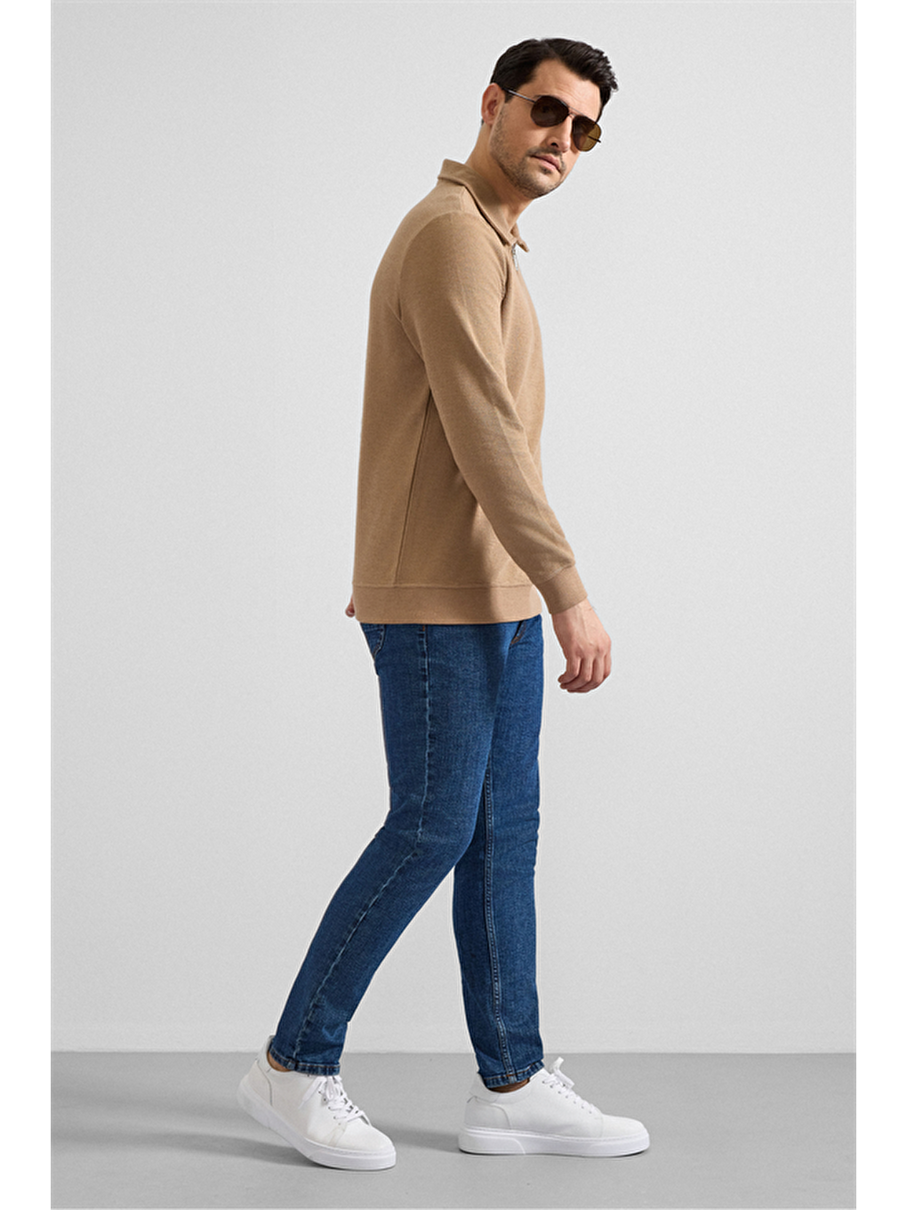 Kahverengi Kiremit Regular Düz Yarım Balıkçı Yaka Sweatshirt-4