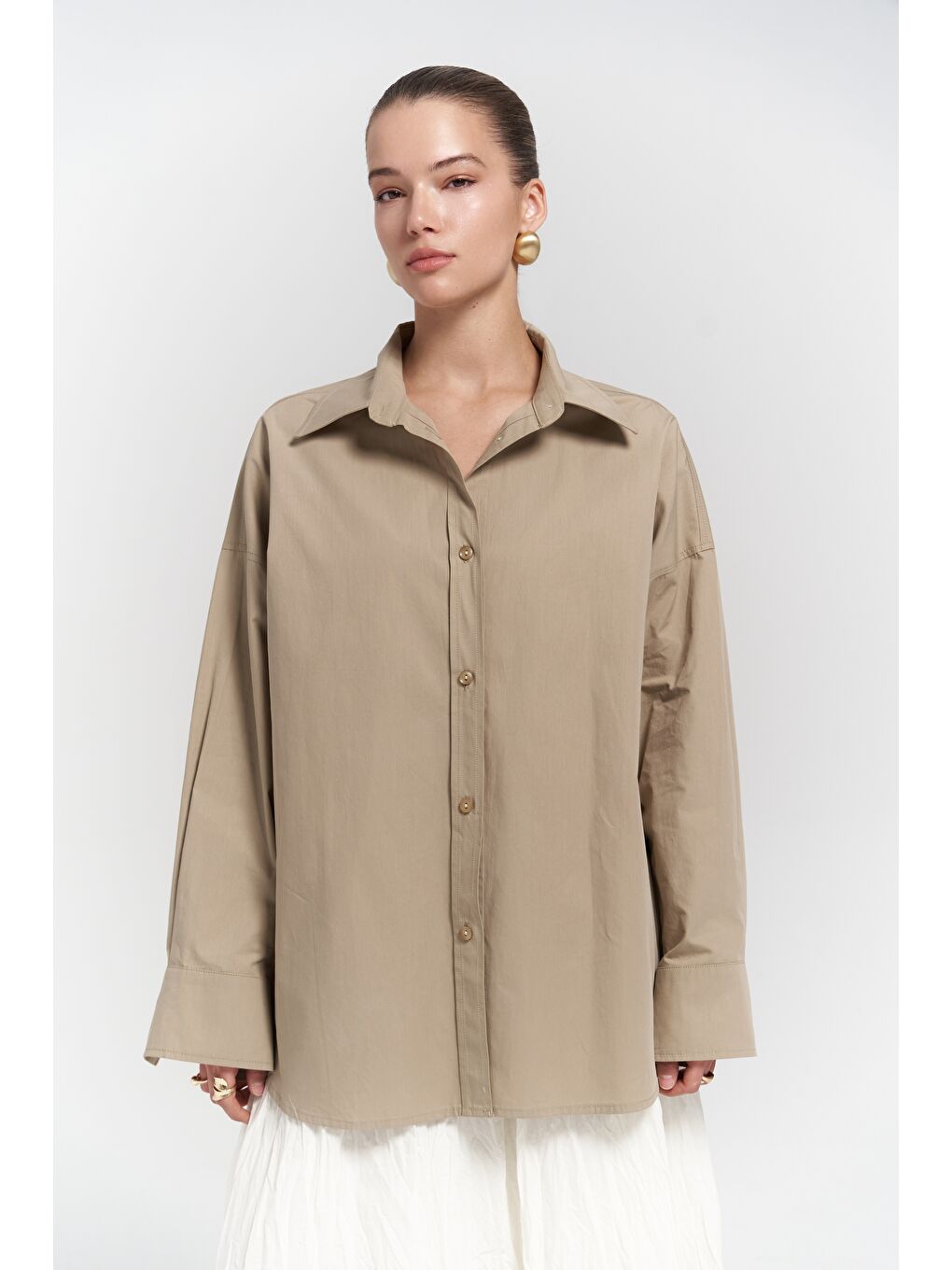 Mai Collection Bej Phoebe Oversize Taş Gömlek