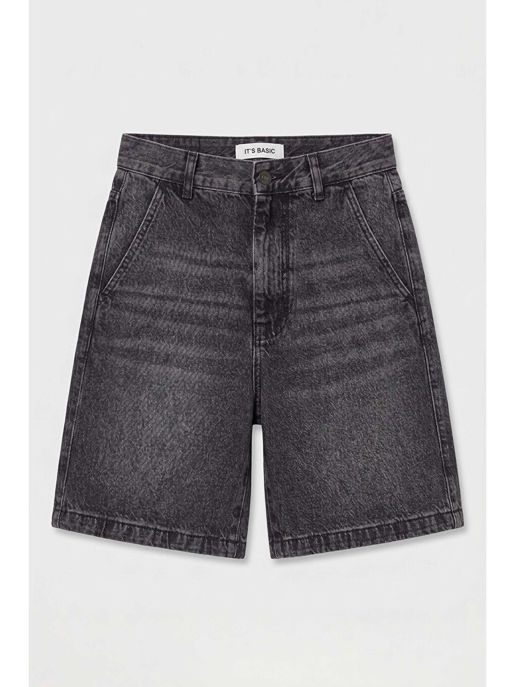 Gri Kadın Koyu Füme 2s6-1 Skater Midi Boy Bermuda Denim Şort-4