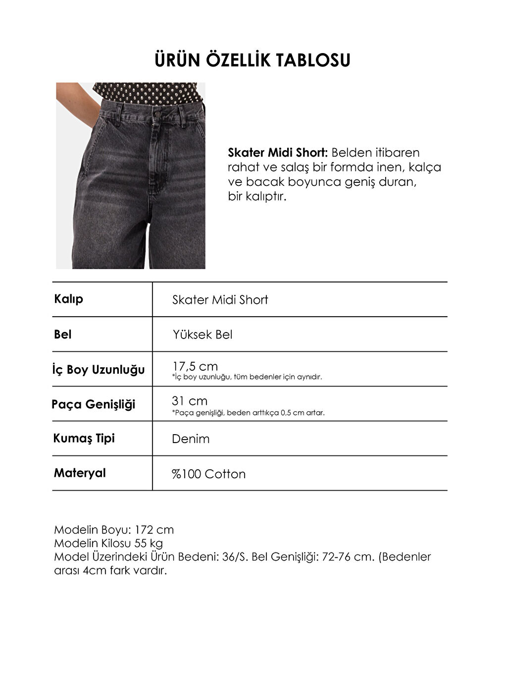 Gri Kadın Koyu Füme 2s6-1 Skater Midi Boy Bermuda Denim Şort-5